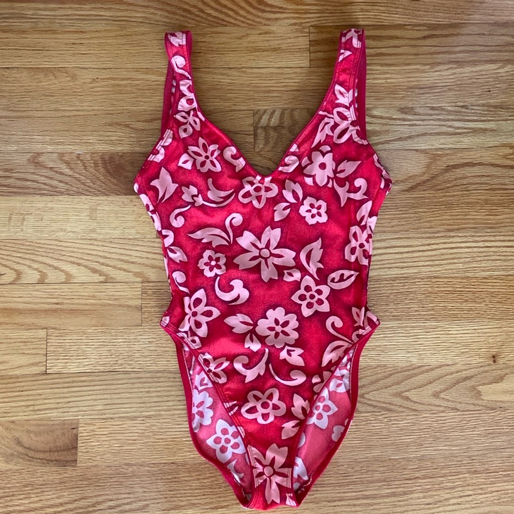 Jag Jeans Pink and Red Floral One-Piece Swimsuit